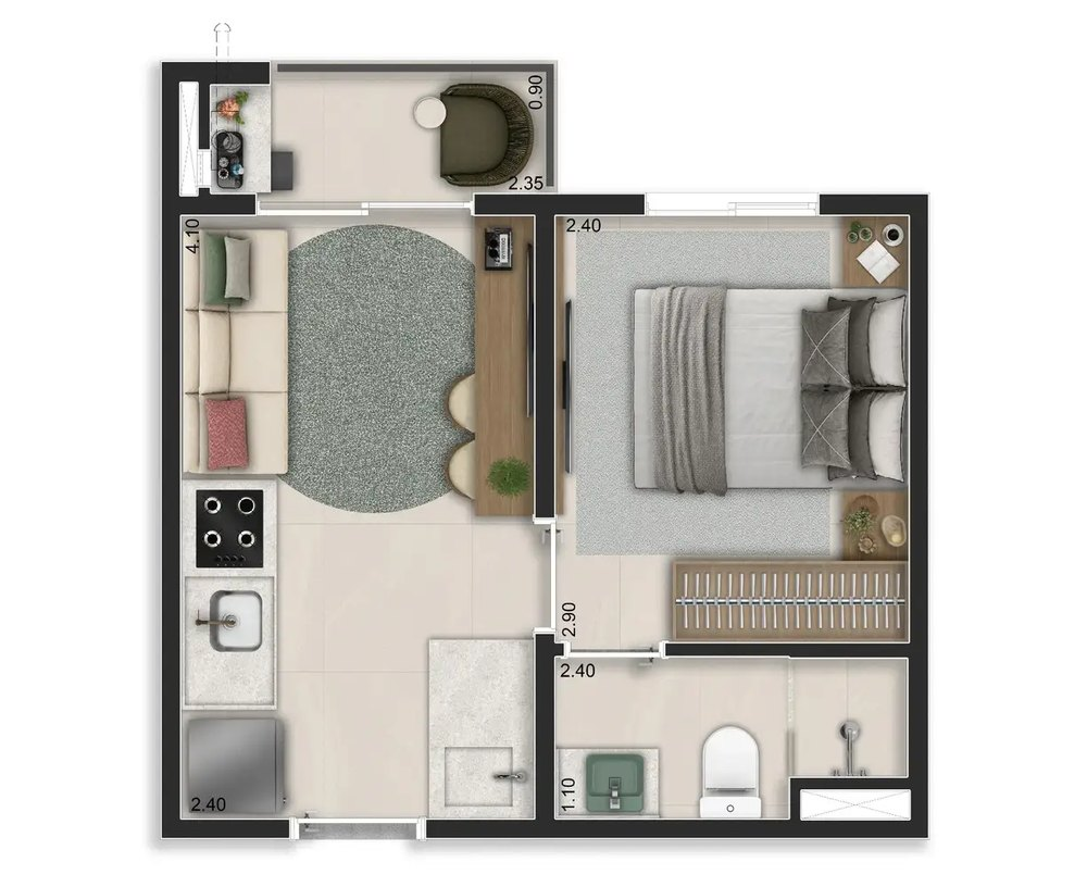 Planta ilustrativa de 25 m² · 1 dorm